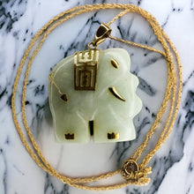 Load image into Gallery viewer, 14k Yellow Gold 10k Gold Elephant Necklace Real Gold Jewelry Jadeite Jade Hand Carved Animal Pendant Vintage India Jewelry Vegan Necklace Vegetarian Necklaces engagement rings rings watch gold diamond choker wedding rings pearl jewellery promise rings earrings bracelet necklace cz silver jewelry stores diamond rings charms mens wedding bands pendant bangles gold chain beads jared jewelry diamond earrings Anniversary Gift for Wife Best GIft for Daughter 

