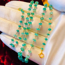Load image into Gallery viewer, 14k Yellow Gold Natural Emerald Bead Station Necklace 25.5cttw 18&quot; Estate 4.9g
