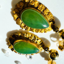 Load image into Gallery viewer, Alaskan Gold Nugget Jade Earrings 5.5cttw 10k Gold Antique Dangle Earrings 5.1g
