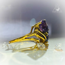 Load image into Gallery viewer, Amethyst Ring 10k Yellow Gold Size 6.75 Heart Cut Gems 1.8ct Promise Ring 2.6g
