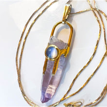 Load image into Gallery viewer, Solid 14k Yellow Gold Amethyst &amp; Moonstone Necklace 16&quot; Crystal Spike 3.1g
