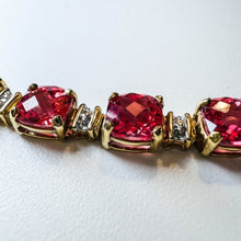 Load image into Gallery viewer, 10k Yellow Gold Padparadscha Sapphire Tennis Bracelet 7.25&quot; 18.5ct Diamonds 9.4g
