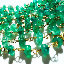 Load image into Gallery viewer, 14k Yellow Gold Natural Emerald Bead Station Necklace 25.5cttw 18&quot; Estate 4.9g
