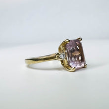 Load image into Gallery viewer, 10k Yellow Gold Vintage Morganite Diamond Ring Size 4.5 8mm Emerald Cut 2.1g
