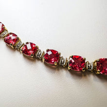 Load image into Gallery viewer, 10k Yellow Gold Padparadscha Sapphire Tennis Bracelet 7.25&quot; 18.5ct Diamonds 9.4g
