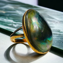 Load image into Gallery viewer, 14k Gold 10k Gold Mabe Pearl Ring Black Pearl Ring Sea of Cortez Tahitian Black Pearl Blister Pearl Ring Antique Victorian Era Split Shank Solitaire Ring Georgian Era Jewelry Sea Life Exotic Jewelry Best Gift for Wife Anniversary Gift for Wife For Girlfriend Mabe Pearl Blister Pearl Pink Ring Antique Midi Ring Vintage Fine Jewelry Temple of Amara

