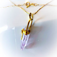 Load image into Gallery viewer, Solid 14k Yellow Gold Amethyst &amp; Moonstone Necklace 16&quot; Crystal Spike 3.1g
