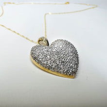 Load image into Gallery viewer, 10k Yellow Gold Pave Diamond Necklace 20&quot; 1ct Romantic Heart Pendant Estate 3.6g

