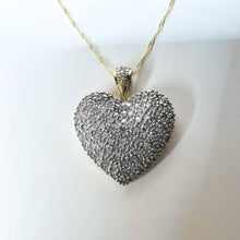Load image into Gallery viewer, 10k Yellow Gold Pave Diamond Necklace 20&quot; 1ct Romantic Heart Pendant Estate 3.6g
