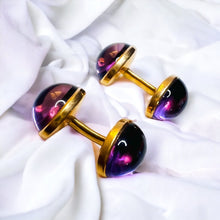 Load image into Gallery viewer, 14k Yellow Gold Antique Amethyst Cufflinks Victorian Era Cufflinks Georgian Jewelry Solid Gold Antique Jewelry Estate Jewelry for Men Gift for Groom For Groomsman Fast Shipping Wedding Jewelry Bridal Jewelry Purple Cufflinks 10k Gold 

