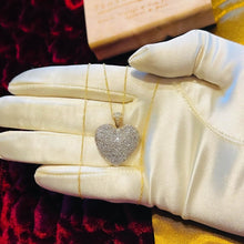 Load image into Gallery viewer, 10k Yellow Gold Pave Diamond Necklace 20&quot; 1ct Romantic Heart Pendant Estate 3.6g
