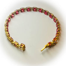 Load image into Gallery viewer, 10k Yellow Gold Padparadscha Sapphire Tennis Bracelet 7.25&quot; 18.5ct Diamonds 9.4g
