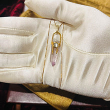 Load image into Gallery viewer, Solid 14k Yellow Gold Amethyst &amp; Moonstone Necklace 16&quot; Crystal Spike 3.1g
