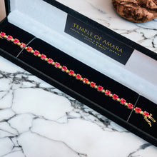 Load image into Gallery viewer, 10k Yellow Gold Padparadscha Sapphire Tennis Bracelet 7.25&quot; 18.5ct Diamonds 9.4g
