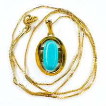 Load image into Gallery viewer, 14k Yellow Gold Turquoise Necklace 17&quot; Vintage 2ct Natural Cabochon Pendant 3g
