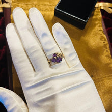 Load image into Gallery viewer, Amethyst Ring 10k Yellow Gold Size 6.75 Heart Cut Gems 1.8ct Promise Ring 2.6g
