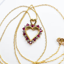Load image into Gallery viewer, Ruby Necklace 18&quot; 10k Yellow Gold .40ct Natural Ruby Diamond Heart Necklace 1.4g
