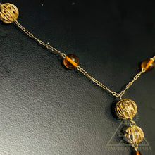 Load image into Gallery viewer, Solid 14k Yellow Gold Amber Necklace 16&quot; Antique Filigree Station Necklace 4.4g
