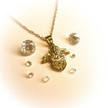Load image into Gallery viewer, 10k Yellow Gold Cherub Necklace 20&quot; Heart Necklace 1.5g Valentines Day Gift
