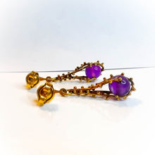 Load image into Gallery viewer, Antique 14k Yellow Gold Brutalist Amethyst Earrings Late Victorian Dangle Drop

