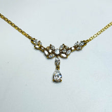 Load image into Gallery viewer, 14k Yellow Gold Leaf Crystal Necklace 16.5&quot; Baroque Chevron Necklace Bridal 8g
