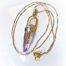Load image into Gallery viewer, Solid 14k Yellow Gold Amethyst &amp; Moonstone Necklace 16&quot; Crystal Spike 3.1g
