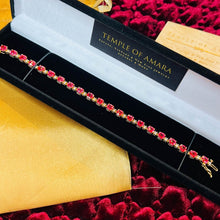 Load image into Gallery viewer, 10k Yellow Gold Padparadscha Sapphire Tennis Bracelet 7.25&quot; 18.5ct Diamonds 9.4g
