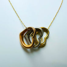 Load image into Gallery viewer, 14k Yellow Gold Necklace Tricolor Hearts 18&quot; Love Anniversary Necklace 1.6g
