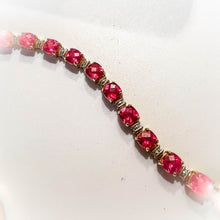 Load image into Gallery viewer, 10k Yellow Gold Padparadscha Sapphire Tennis Bracelet 7.25&quot; 18.5ct Diamonds 9.4g
