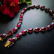 Load image into Gallery viewer, 10k Gold Oval Cut Raspberry Ruby Tennis Bracelet 7.25&quot; 14.4CT Estate Vintage 7g
