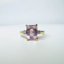 Load image into Gallery viewer, 10k Yellow Gold Vintage Morganite Diamond Ring Size 4.5 8mm Emerald Cut 2.1g
