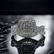 Load image into Gallery viewer, 10k White Gold Square Pave Diamond Ring Bridal Set Size 6.25 1/3ctw Twist Shank

