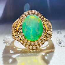 Load image into Gallery viewer, 10k Yellow Gold Peruvian Opal Ring Size 6.25 Oval Zircon Halo Ring 1.50cttw 3.3g
