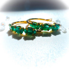 Load image into Gallery viewer, 10k Yellow Gold Natural Emerald Earrings 1.56cttw Vintage Hoop Earrings 1.1g
