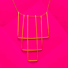Load image into Gallery viewer, Solid 14k Yellow Gold Bib Necklace 18&quot; 2.8g Large Triple Rectangle Square Estate
