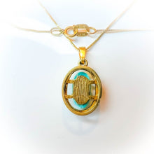 Load image into Gallery viewer, 14k Yellow Gold Turquoise Necklace 17&quot; Vintage 2ct Natural Cabochon Pendant 3g
