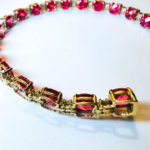 Load image into Gallery viewer, 10k Yellow Gold Padparadscha Sapphire Tennis Bracelet 7.25&quot; 18.5ct Diamonds 9.4g
