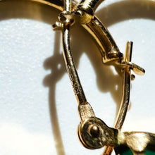 Load image into Gallery viewer, 10k Yellow Gold Natural Emerald Earrings 1.56cttw Vintage Hoop Earrings 1.1g

