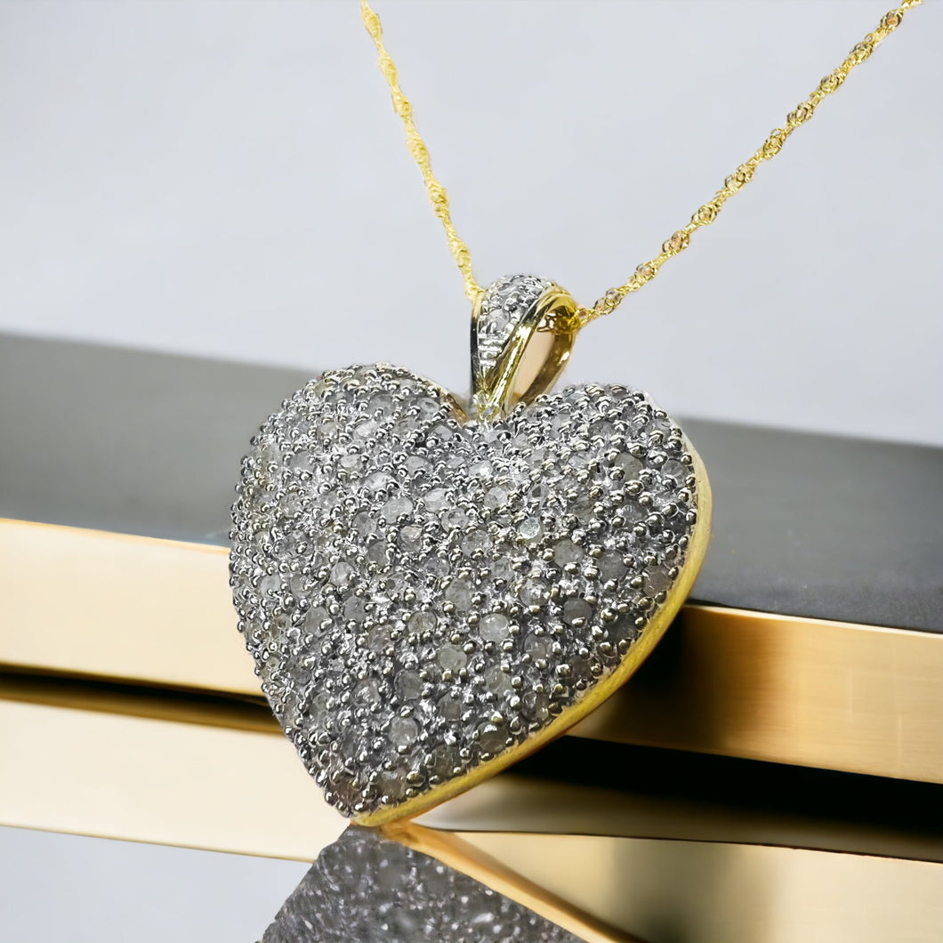 14k Yellow Gold Diamond Necklace 10k Gold Diamond Necklace Gold Heart Necklace Puffy Pave Diamond Heart Pendant Vintage Heart Necklace Vintage Necklace Solid Gold Real Gold 18k Gold Diamond Necklaces Anniversary Gift for Wife For Girlfriend Best Gift For April Birthstone Necklace For Daughter