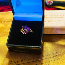 Load image into Gallery viewer, Amethyst Ring 10k Yellow Gold Size 6.75 Heart Cut Gems 1.8ct Promise Ring 2.6g
