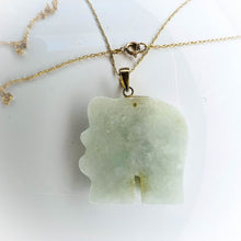 Load image into Gallery viewer, 10k Yellow Gold Jade Necklace 18&quot; Carved Elephant Pendant Estate Vintage 6.4g
