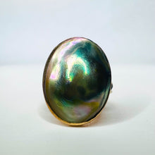 Load image into Gallery viewer, 10k Yellow Gold Antique Black Pearl Blister Mabe Pearl Ring Size 2.5 Victorian
