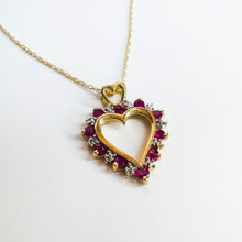 Load image into Gallery viewer, Ruby Necklace 18&quot; 10k Yellow Gold .40ct Natural Ruby Diamond Heart Necklace 1.4g
