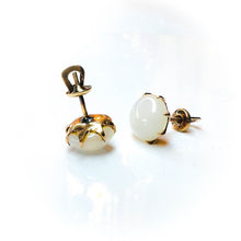 Load image into Gallery viewer, 10k Yellow Gold Antique Moonstone Earrings Threaded Earrings Georgian Earrings
