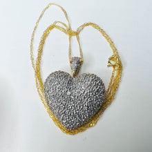 Load image into Gallery viewer, 10k Yellow Gold Pave Diamond Necklace 20&quot; 1ct Romantic Heart Pendant Estate 3.6g
